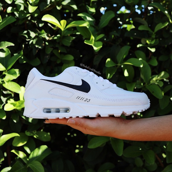 Wedding Sneakers for the Groom Personalized Air Max 90 with Black Swoosh - Picture 6 of 7
